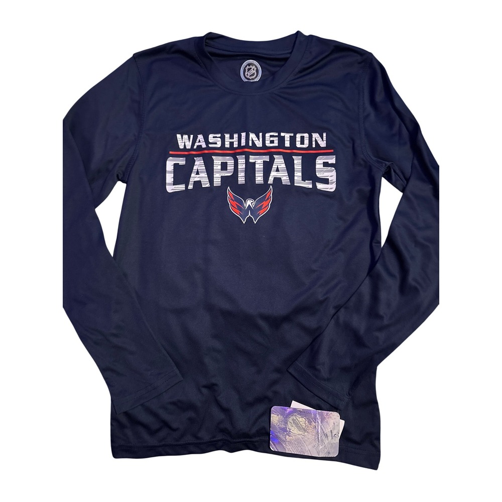 NEW Washington Capitals NHL Boys Long Sleeve Performance Shirt Navy M 10/12